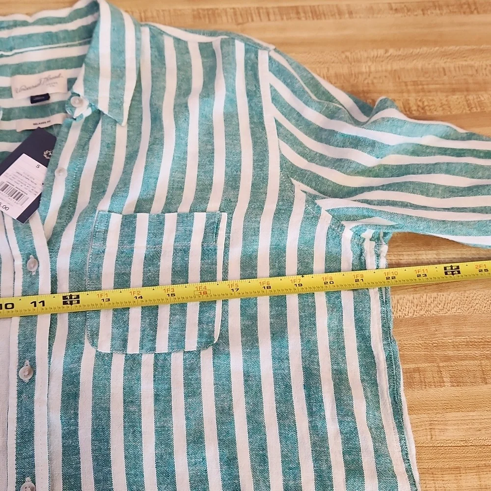 UNIVERSAL THREAD Linen Blend Women’s Green and White Striped Shirt, size S - Picture 10 of 12